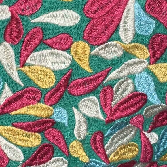 THML Green Embroidered Short Sleeve Bohemian Peasant Top Shirt M 0630 - Picture 2 of 7